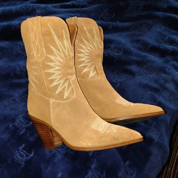 Marc Fisher Suede Western Ankle Boots - Tan - Picture 6 of 6